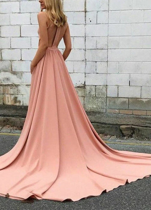 Vestidos de fiesta de corte A con cuello halter, sin mangas y espalda transparente